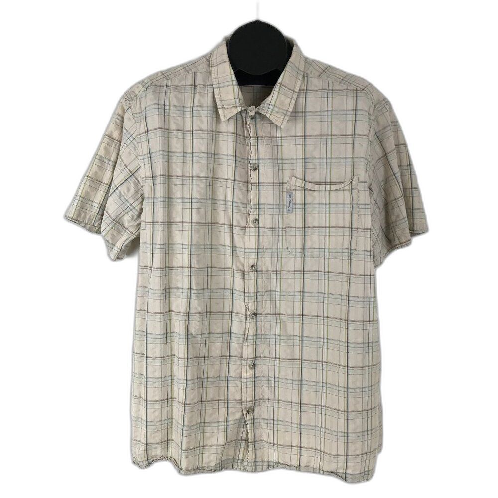 Columbia Short Sleeve Button Up Shirt Men's XL Plaid 100% Cotton Outdoor Casual